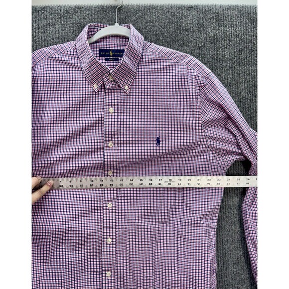 Ralph Lauren Button Shirt Mens XL Slim Fit Pink Gingham Pony Logo Long Sleeve - Picture 7 of 8